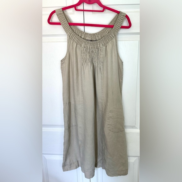 Sussan 100% Linen Taupe Smocked Sleeveless Dress-Size 8 - Picture 3 of 11